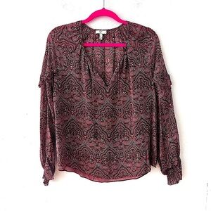 Joie Agenta Silk Chiffon Ruffle Long Sleeve Blouse Large